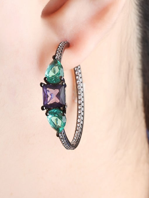 ROSS Copper With Glass stone Fashion Geometric Hoop Earrings 1