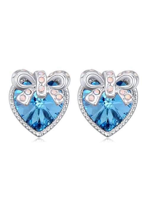 light blue Fashion Heart austrian Crystal Little Bowknot Stud Earrings