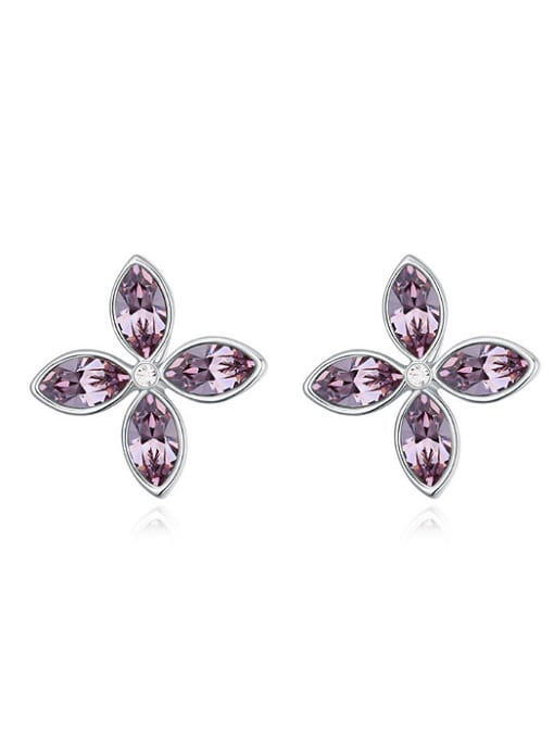 purple Simple Marquise austrian Crystals Flower Stud Earrings