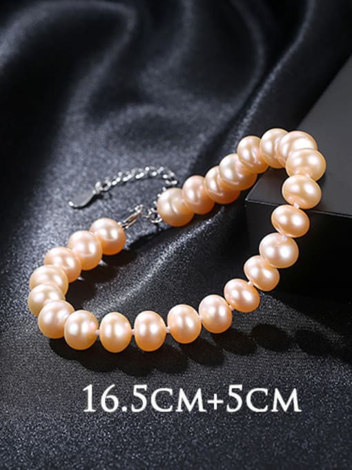Pink Sterling Silver 6-7mm flat natural freshwater pearl bracelet