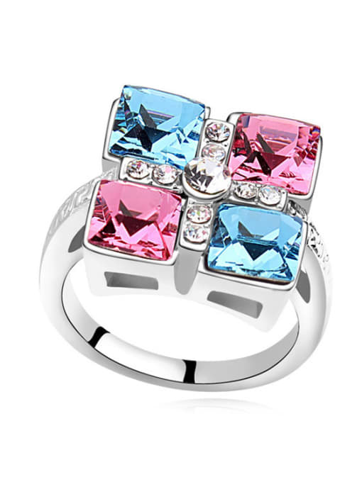 double color Exaggerated Square austrian Crystals Alloy Ring