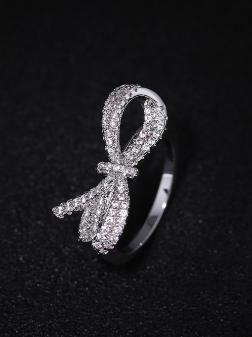 Wei Jia Fashion Cubic White Zircon-studded Bowknot Copper Ring 3