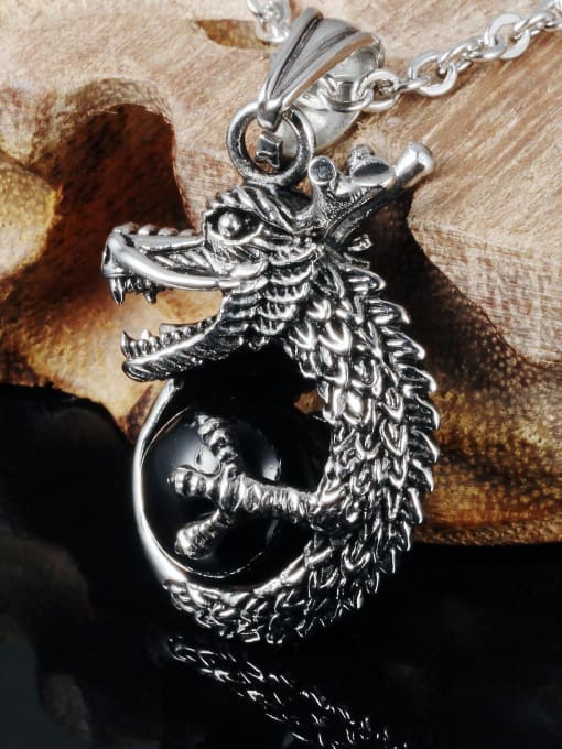Open Sky Personalized Dragon Black Stone Titanium Men Necklace 2