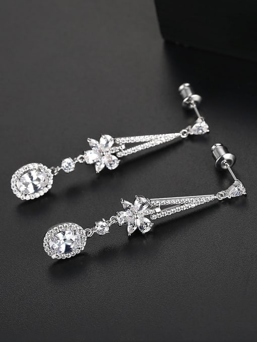 BLING SU Copper With Platinum Plated Fashion Flower Drop Earrings 2
