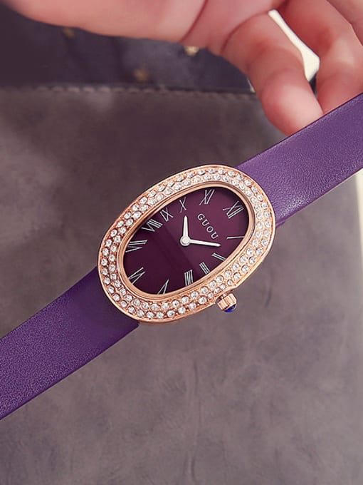 Purple GUOU Brand Fashion Rhinestones Oval Watch