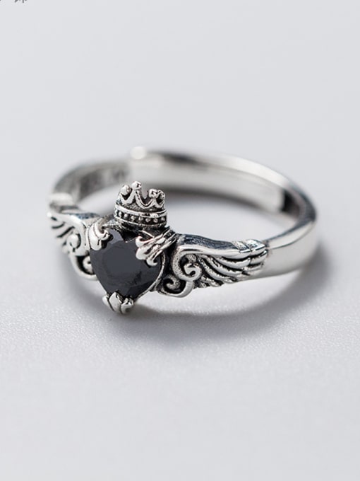 Rosh Pure silver  Thai silver  retro heart shaped wing  crown ring