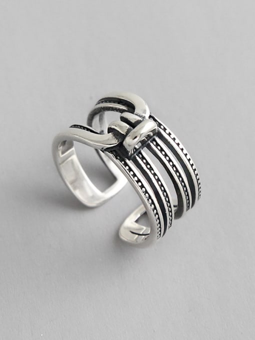 DAKA 925 Sterling Silver With Antique Silver Plated Vintage Geometric line knot free size Rings 0