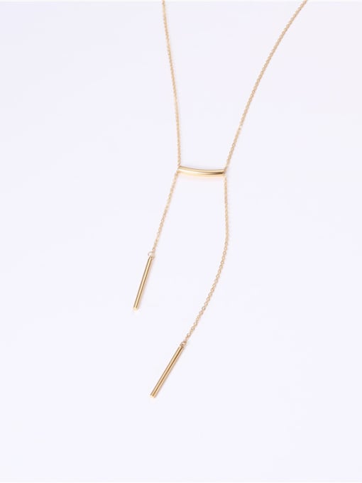 GROSE Titanium With Gold Plated Simplistic Asymmetrical Long Stick Chain Necklaces 4