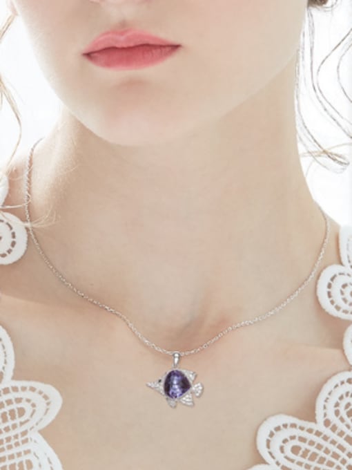 CEIDAI Fashion Purple austrian Crystal Zircon Fish Necklace 1