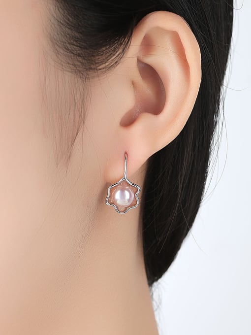 CCUI Pure silver flower natural freshwater pearl earnail 2