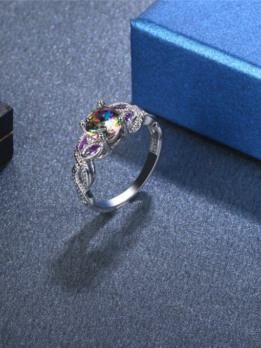 Platinum Tree Vine Shaped Glass Beads Ring