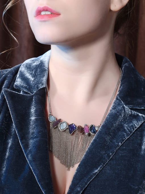 KM Irregular Artificial Stones Tassel Pendant Women Necklace 1