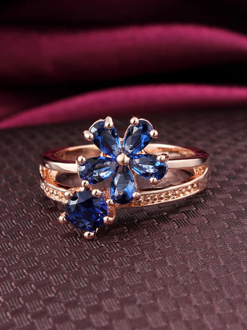 SANTIAGO Luxury Blue Rose Gold Plated Flower Zircon Ring 1