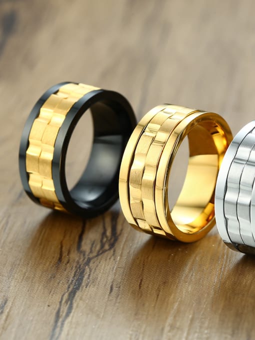 CONG Titanium With Gold Plated Personality Men Rotatable Rings 2