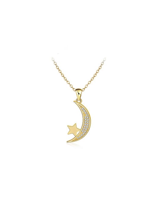 Ronaldo Fashion 18K Gold Plated Moon Shaped Rhinestone Pendant 0