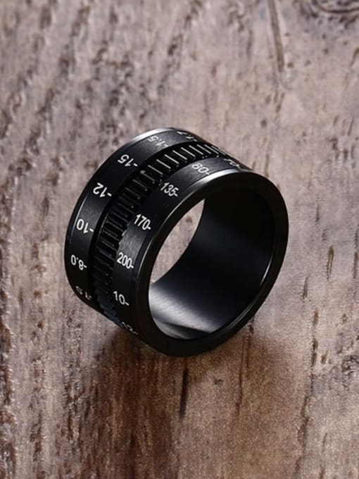 CONG Trendy Black Gun Plated Camera Lens Shaped Titanium Ring 2