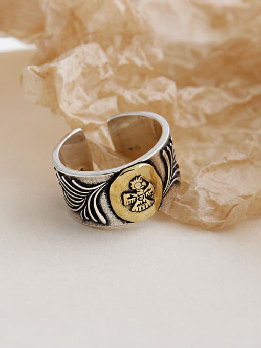 DAKA 925 Sterling Silver With Antique Silver Plated Vintage Eagle Logo Free Size Rings 3