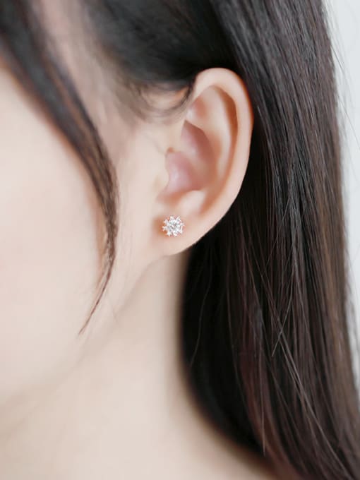 DAKA Sterling Silver simple and versatile micro-inlaid zircon flower earrings 1