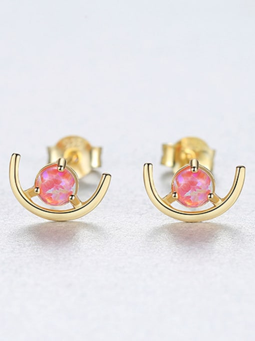 Pink 925 Sterling Silver With Gold Plated Cute Geometric Stud Earrings