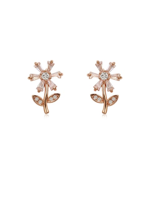 rose Copper With Cubic Zirconia Simplistic Flower Drop Earrings