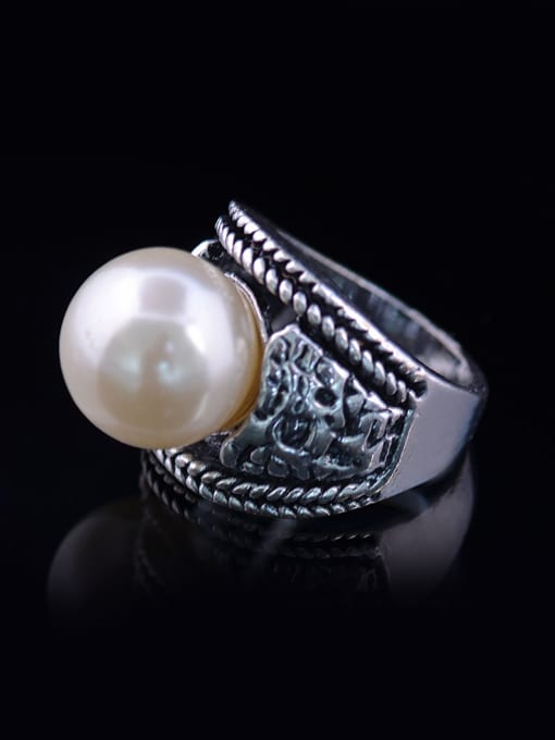 Wei Jia Retro style Artificial Pearl Antique Silver Plated Ring 1