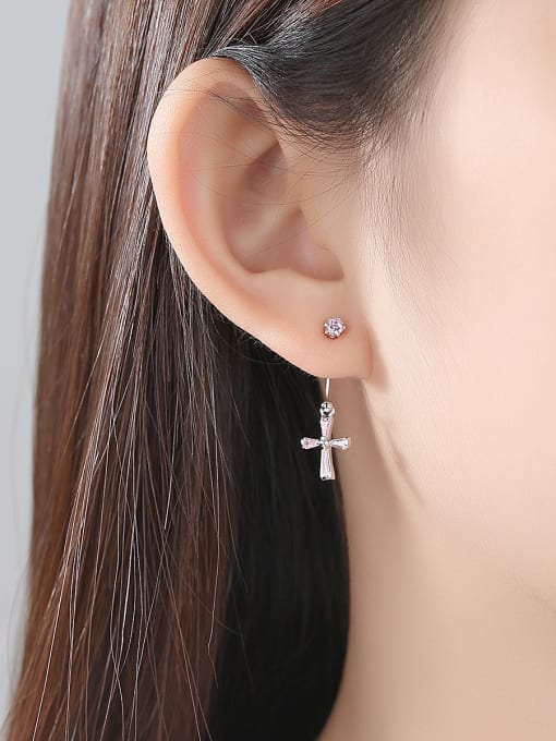 BLING SU Copper With Platinum Plated Trendy Cross Stud Earrings 3