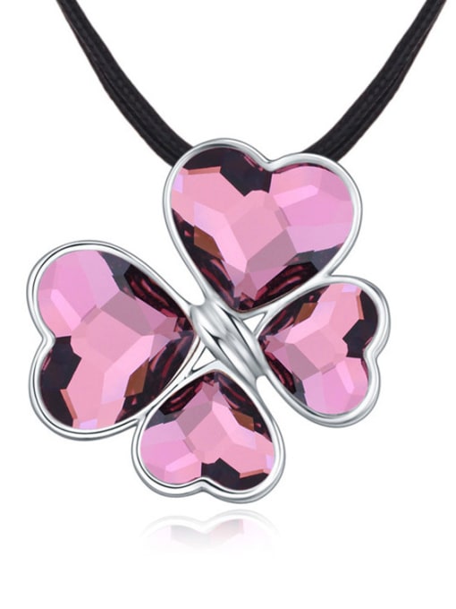 purple Fashion Heart austrian Crystals Flower Pendant Alloy Necklace