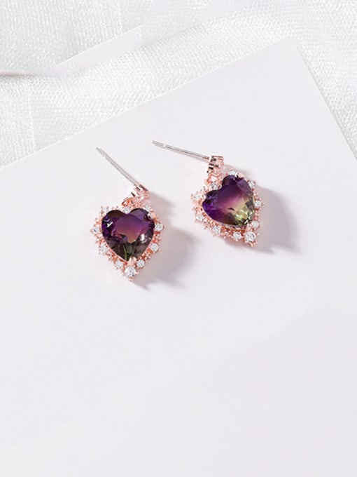 B purple (love) Alloy With Rose Gold Plated Delicate Heart Drop Earrings