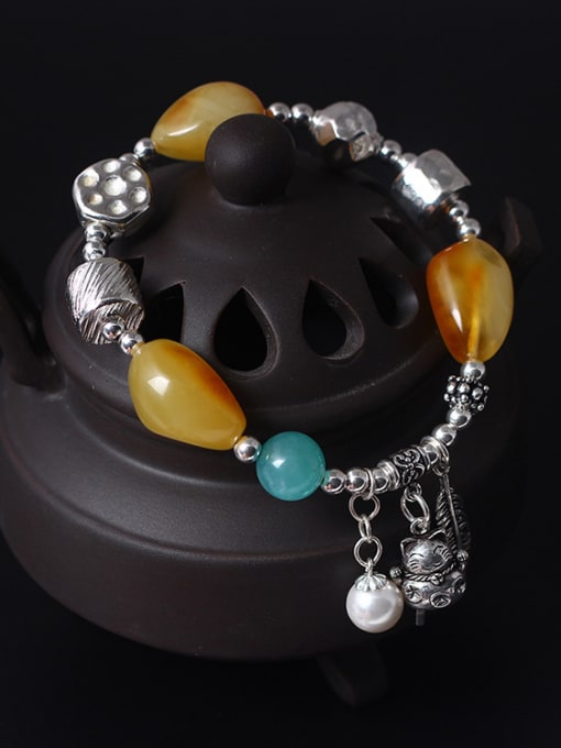 SILVER MI Beautiful Natural Yellow Beeswax Stones Bracelet 1