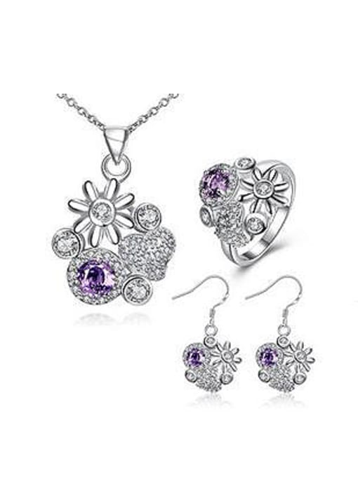 Purple Fashion Zircon Three Pieces Jewelry Set