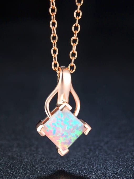 Rose Gold Square Opal Stone Necklace