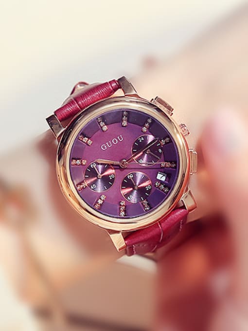 Purple GUOU Brand Fashion Multi-function Mechanical Women Watch