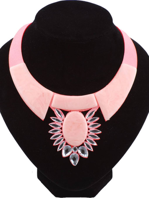 Pink Personalized Resin Flowery Suede Chain Necklace