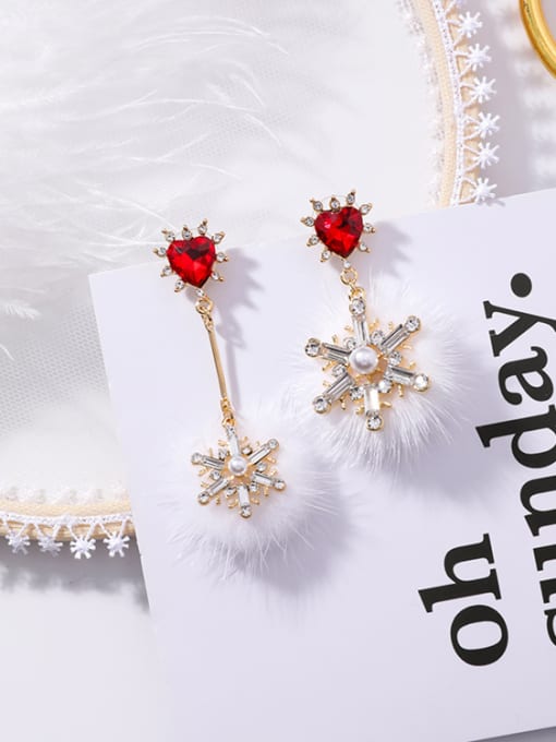 C Love Hair Ball Alloy With Gold Plated Christmas snowflakes  Earrings