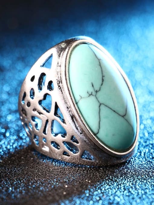 Gujin Personalized Turquoise Stone Hollow Alloy Ring 2