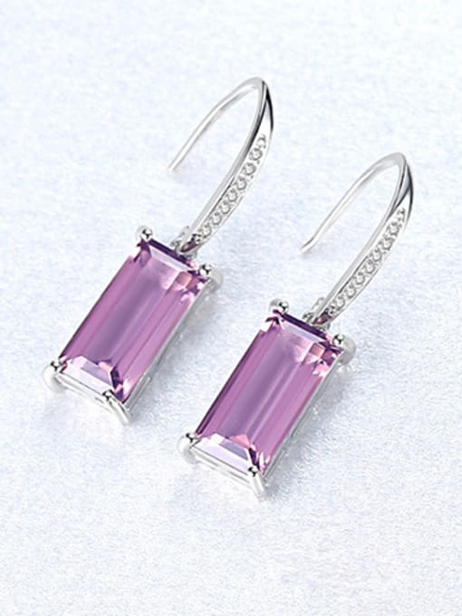 Light purple 925 Sterling Silver With Glass stone  Simplistic Square Hook Earrings