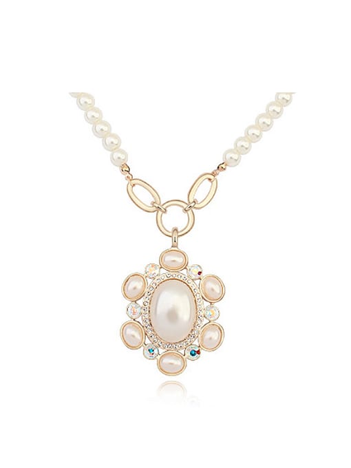 QIANZI Noble Champagne Gold Plated Imitation Pearls Alloy Necklace 0