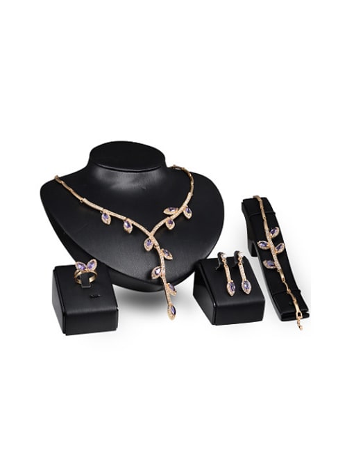 BESTIE Alloy Imitation-gold Plated Fashion Branch-shaped Stones Four Pieces Jewelry Set 0