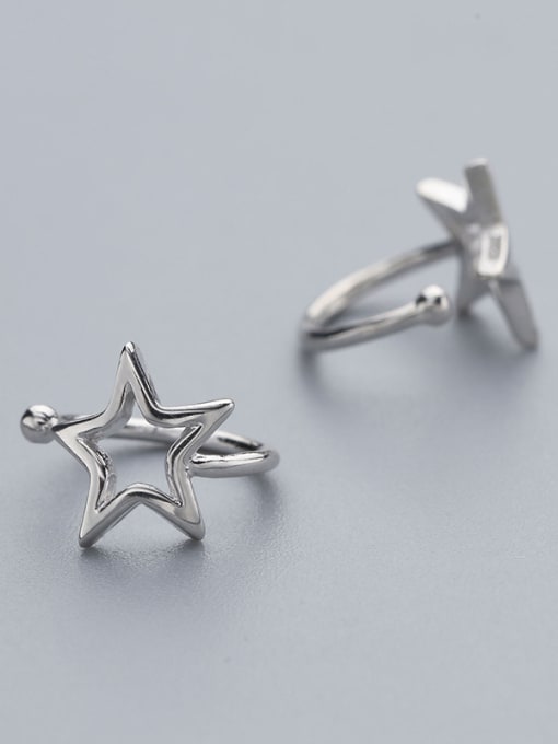 One Silver Simple Little Hollow Star 925 Silver Clip Earrings 2