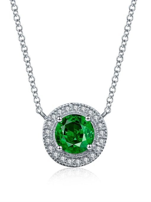 ALI Simple and delicate round Micro-inlay green zircon necklaces 1
