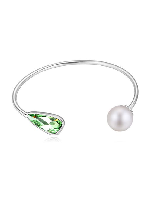 green Simple austrian Crystal Imitation Pearl Opening Bangle