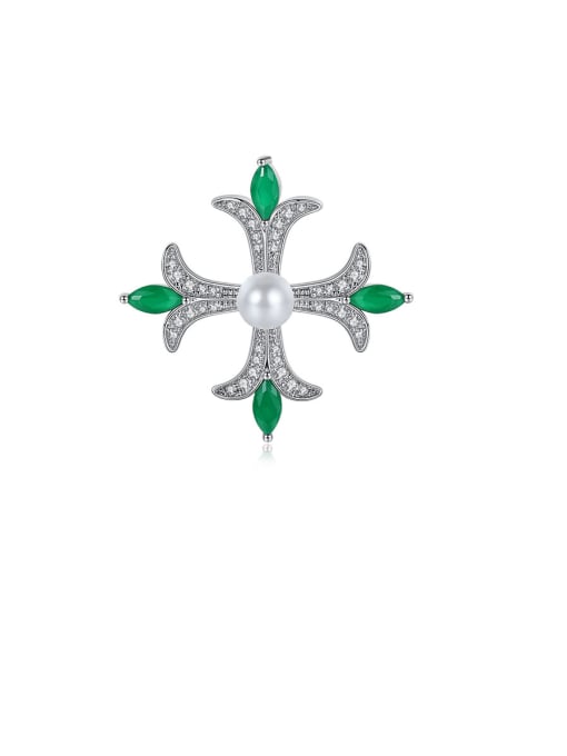 BLING SU Copper With Platinum Plated Personality Cubic Zirconia Cross Brooches 0