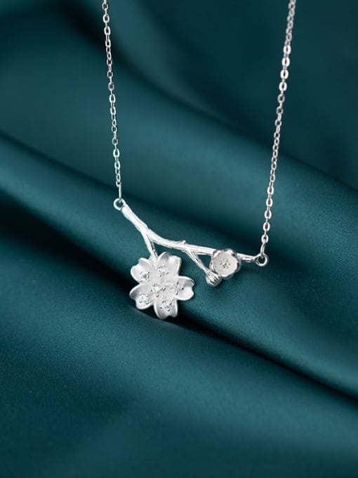 Rosh 925 Sterling Silver With Platinum Plated Cute Branches Flower Necklaces