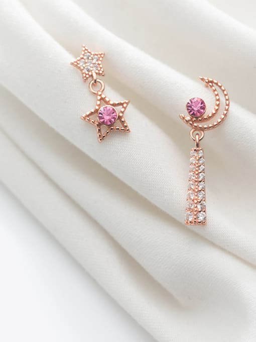 Rosh 925 Sterling Silver With Rose Gold Plated Asymmetry Star Moon  Drop Earrings 3