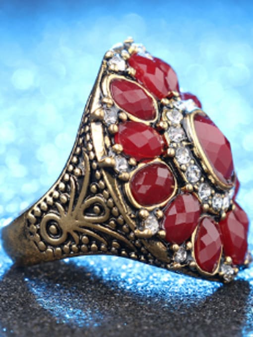 Gujin Retro style Ruby Resin stones Crystals Round Alloy Ring 2