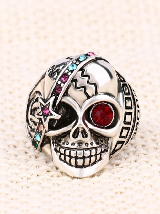 Gujin Exaggerated Skull Rhinestones Silver Plated Ring 1