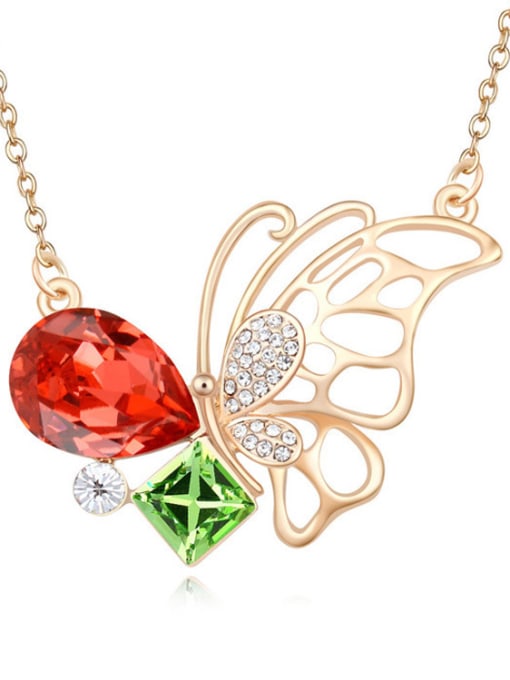 red Fashion Champagne Gold Hollow Butterfly austrian Crystals Alloy Necklace