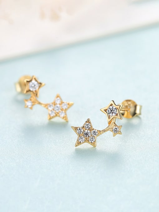 CCUI 925 Sterling Silver With Gold Plated Simplistic Star Stud Earrings 3