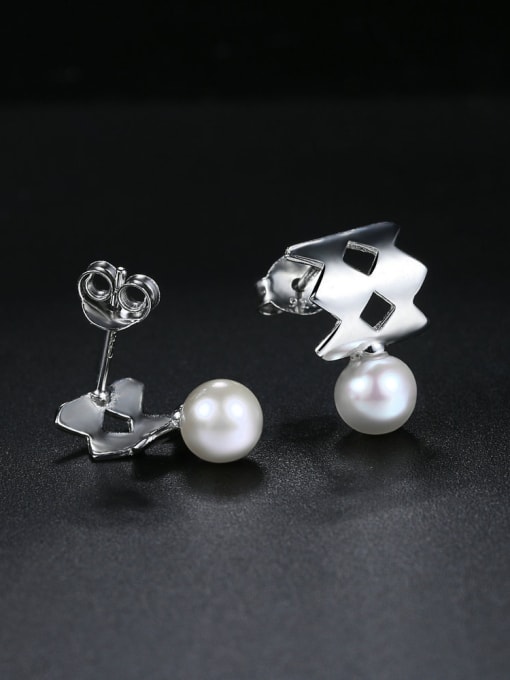 ZK Simple White Artificial Pearl 925 Sterling Silver Stud Earrings 1