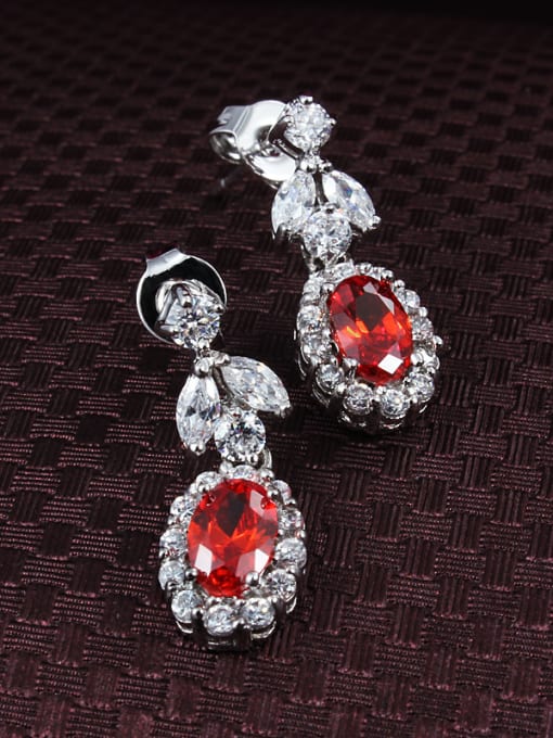 SANTIAGO Exquisite Red Geometric Shaped Zircon Drop Earrings 1